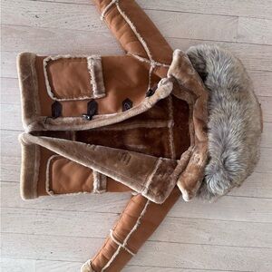 Jordan Craig Tan Shearling Coat with Fur